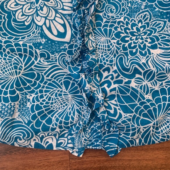 Banana Republic Ruffled Tank Top Women’s 8 Blue White Floral 100% Cotton Blouse - Picture 2 of 8